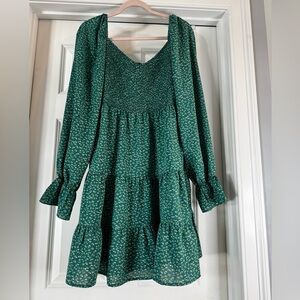 Cupshe Green Long Sleeve Floral Dress with smocked top. NWT